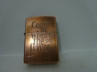 Vintage Zippo Copper Marlboro Come To Where The Flavor Is Copper Lighter F O3