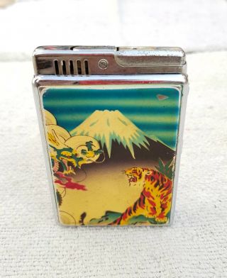 Vintage Rare Tiger & Dragon Printed Hadson Cigarette Gift Case,  Lighter
