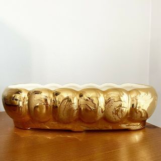 Vintage 50s Mid Century Swetye Salem Ohio Pottery 22k Weeping Gold Oval Planter