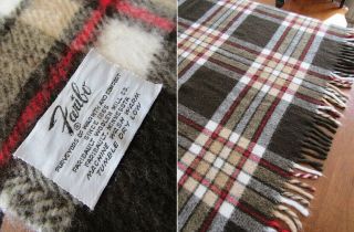 Vintage Faribo Brown Red White Tartan Plaid Stadium Blanket Throw Usa