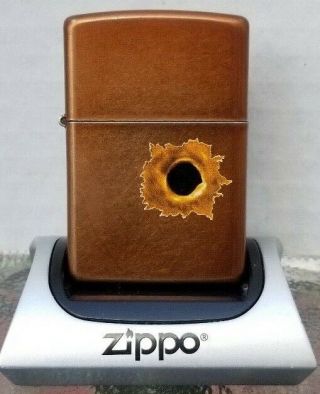 2010 Copper? Coated? W/bullet Hole Zippo Lighter Barely No Box