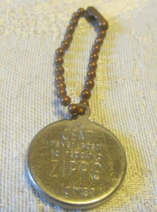 Vintage Zippo Keychain The Cent Never Spent To Repair A Zippo Lighter 1960 Penny