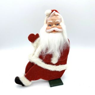 Vintage Christmas 1950s Flocked Shelf Sitter Santa Claus With Rubber Face Japan