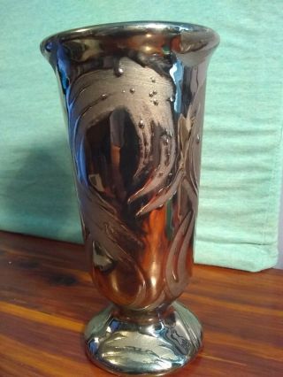 Vintage Swetye Vase Silver Glazed Swirl Pattern Salem Ohio 8 1/4 " Pottery