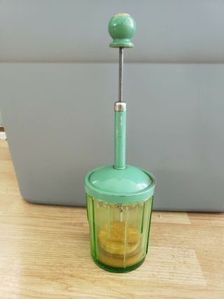 Vintage Orraine Metal Mfg Co.  Ny Green Glass Stainless Steel Food Nut Chopper