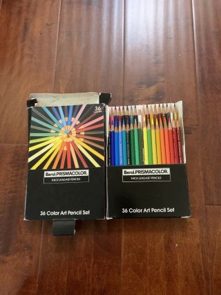 Vintage 1986 Berol Prismacolor Thick Lead Colored 36 Art Pencil Box Wear 954
