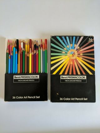 Vintage 1986 Berol Prismacolor Thick Lead 36 Color Art Pencils 954