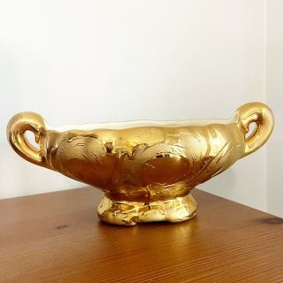 Vintage 50s Mid Century Swetye Salem Ohio Pottery 22k Weeping Gold Planter Bowl