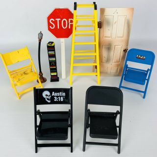 Jakks Pacific Wwf Grapple Gear Bundle Ladder Chairs Stop Sign Door Lamp Cd Tower
