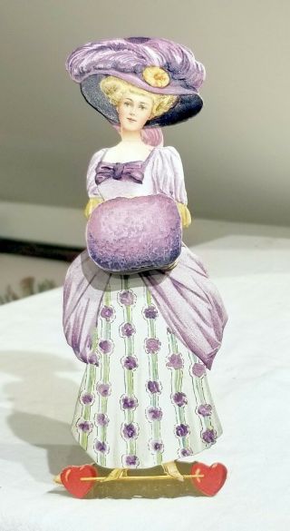 Victorian Lady,  Dressed In Purple,  With Muff That Opens.  Raphael Tuck Valentine