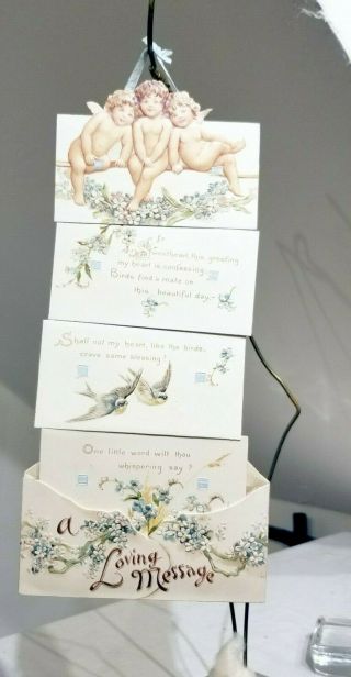 Cherubs In " A Loving Message " Fold - Down Raphael Tuck Valentine.  So Elegant