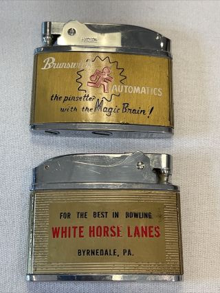 2 Vintage Hadson Cigarette Lighters White Horse Lanes Brunswick Automatics Ad