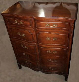 Vintage John Stuart Highboy Chest On Chest,  French Provincial Walnut Dresser
