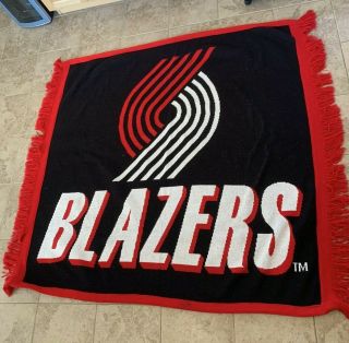 Portland Trail Blazers 56x64 Nba Knitwear Throw Blanket,  Red/black/white Usa Vtg