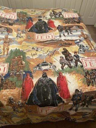 Vtg Star Wars Return Of The Jedi Blanket 86x70 Queen Size All Over Print 1983
