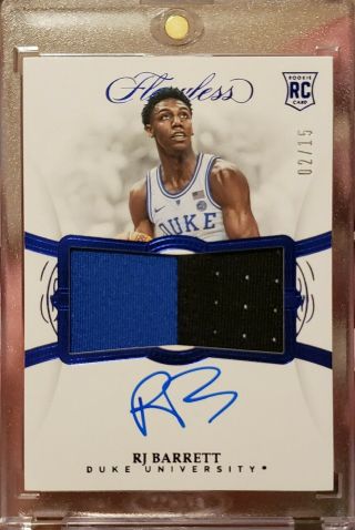 2019 - 20 Panini Flawless Collegiate Rj Barrett 2 - Color Rc Patch Auto Blue 02/15